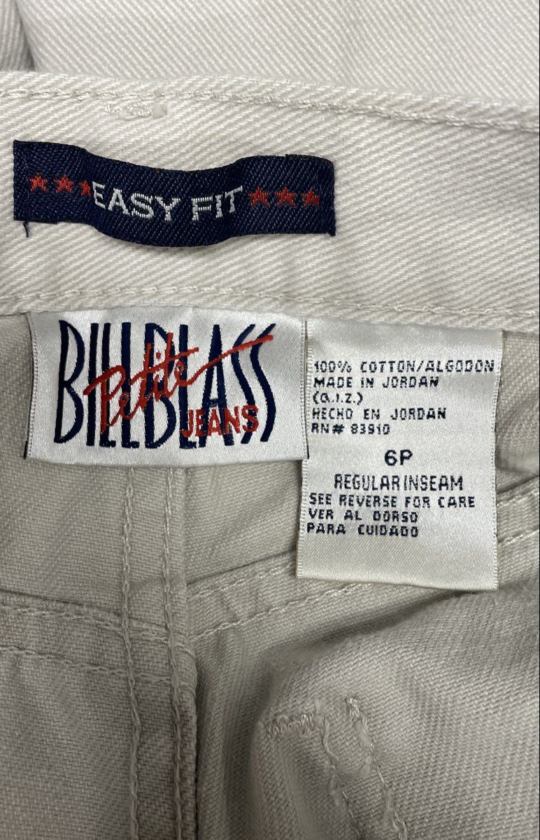 Vintage 90s Bill Blass Women's Off-White Petite Easy Fit High Rise Jeans Sz 6P