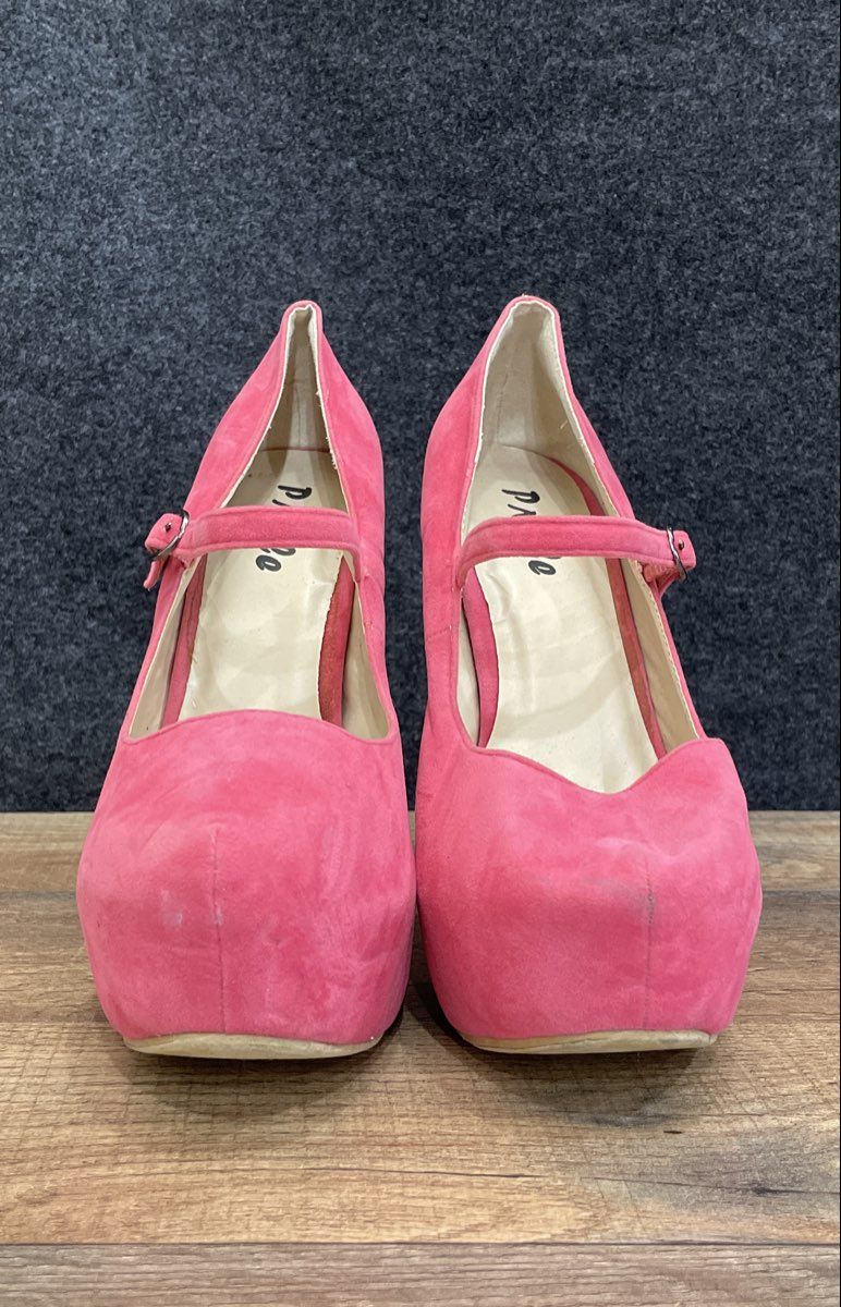 Pazzle Hot Pink Faux Suede Platform Mary Jane High Heel Pumps Women's Size 8