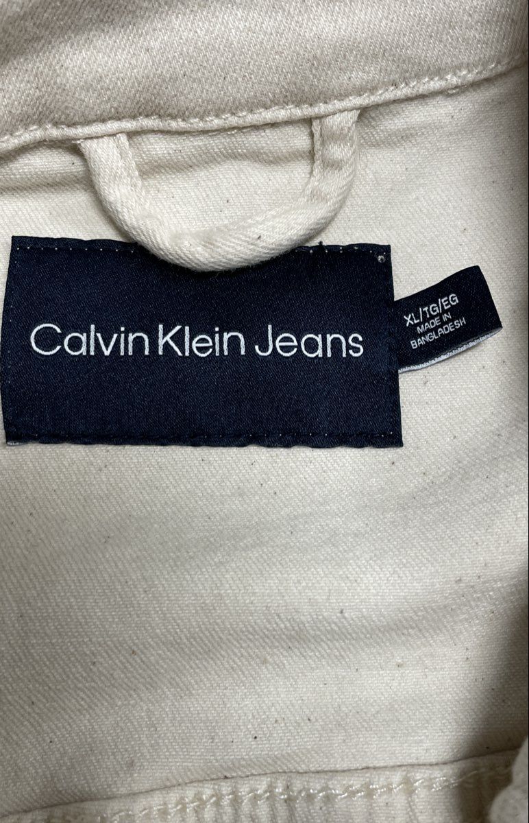 Calvin Klein Jeans Women's Cream Off-White Denim Trucker Jacket Sz XL