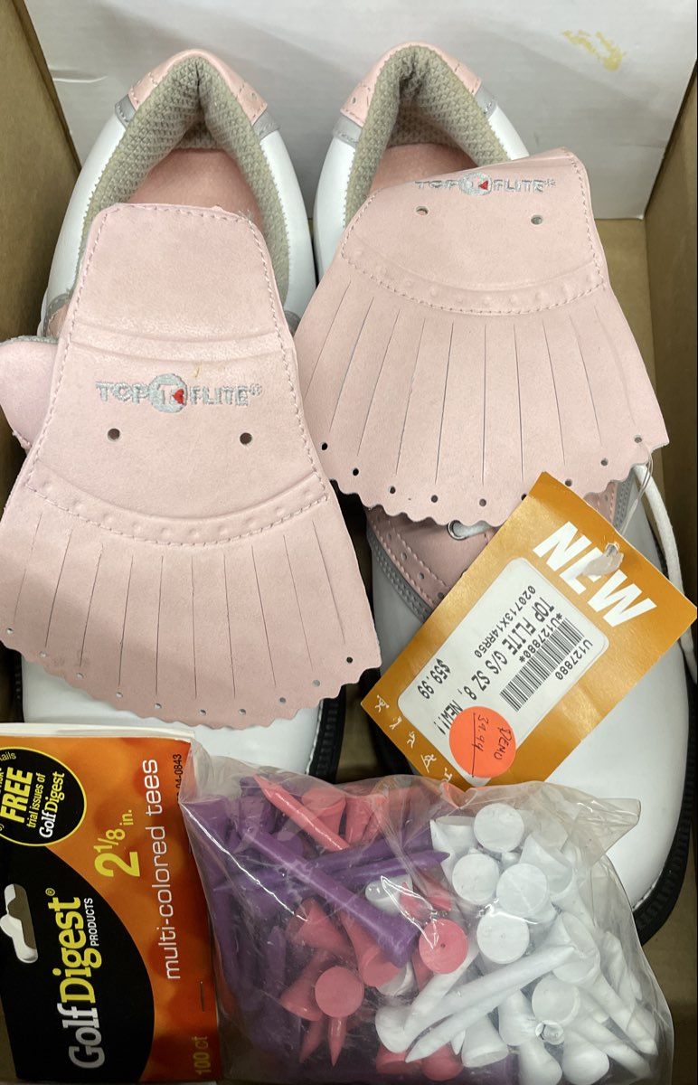 Top Flite Doral Kiltie White Pink Grey Ladies Golf Shoes Size 8