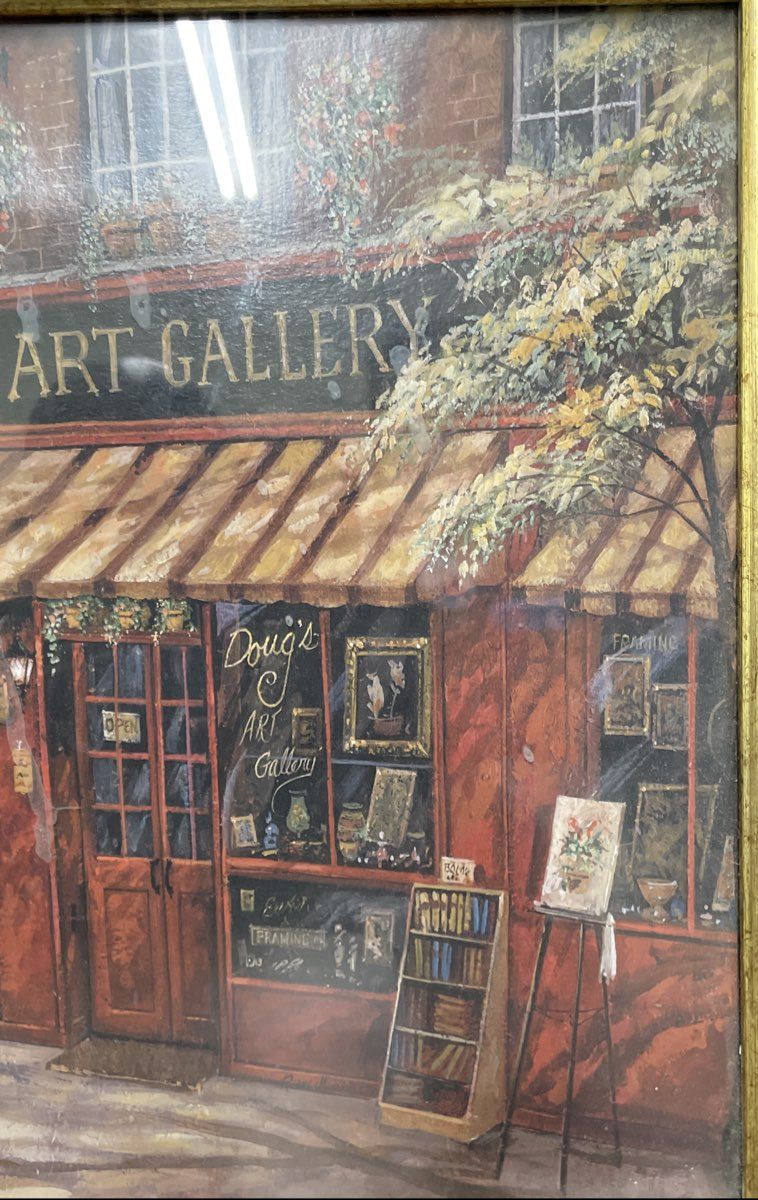 Ruane Manning "Doug's Art Gallery" Print Signed European Street Scene Framed Art