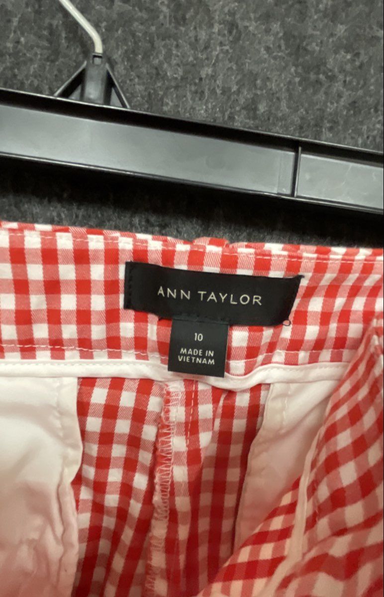 Ann Taylor Women's Red White Gingham Check Cropped Ankle Slim Pants Size 10