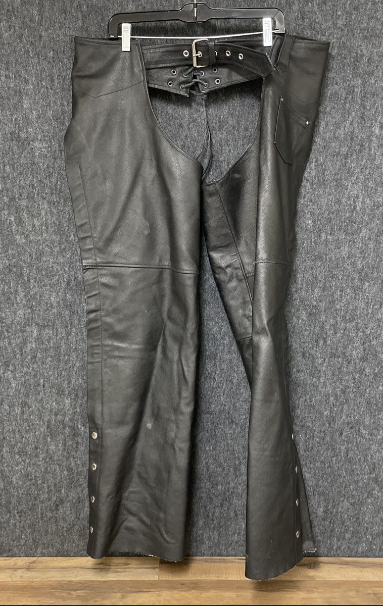 Event Leather Men's Black Heavyweight Leather Motorcycle Chaps Size XXL