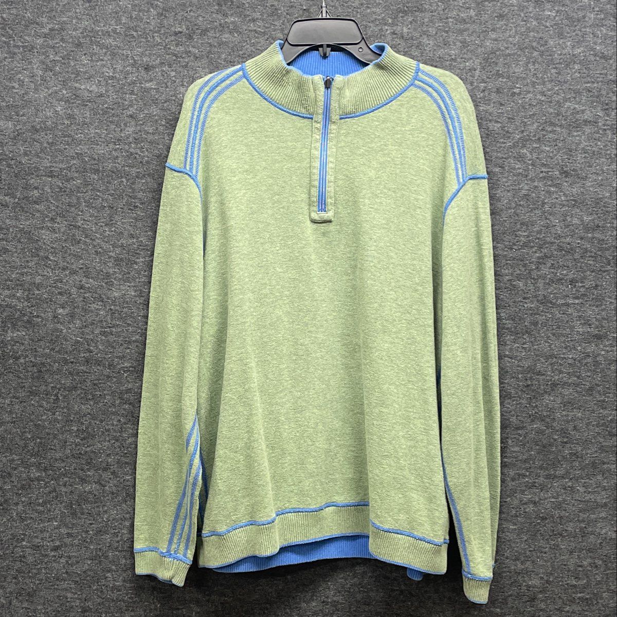 Tommy Bahama Green Blue Contrast Stitch 1/4 Zip Pullover Sweater Men's Size L