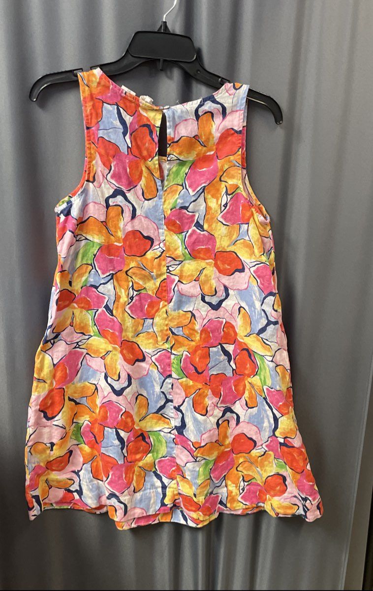 C & C California Women's Multicolor Floral Print 100% Linen Sleeveless Dress S