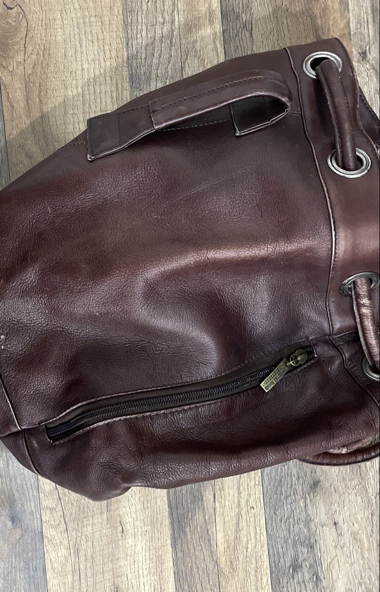 Vintage 90s Wilson's Leather Brown Adventure Bound Drawstring Backpack Satchel