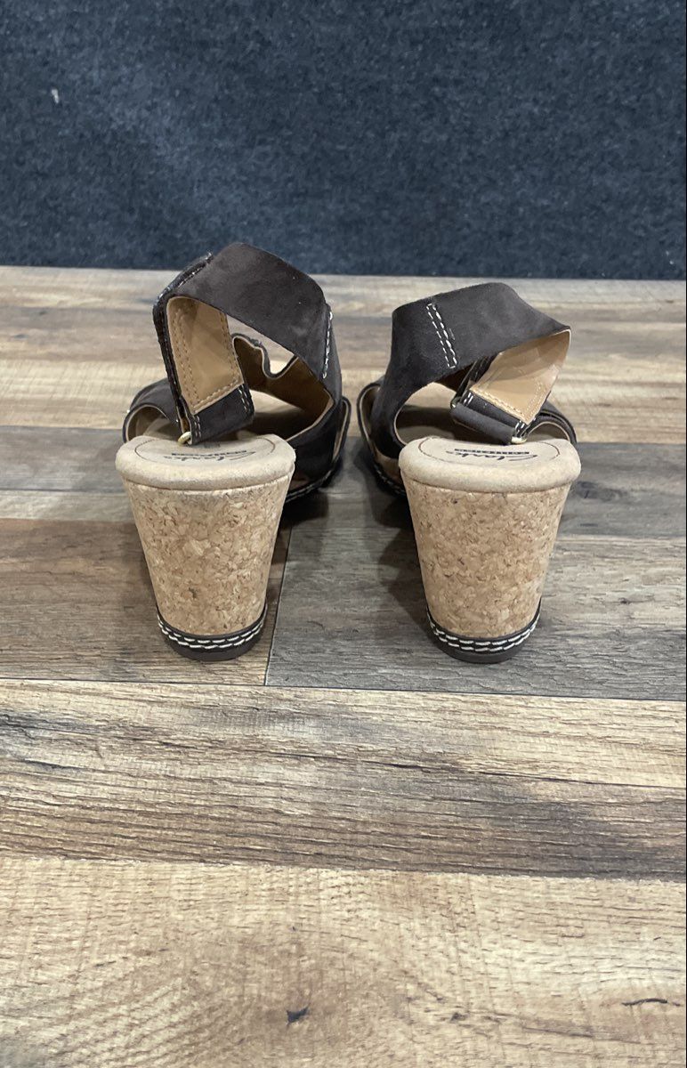 Clarks Annadel Eirwyn Dark Grey Suede Cork Wedge Sandals Women's Size 10
