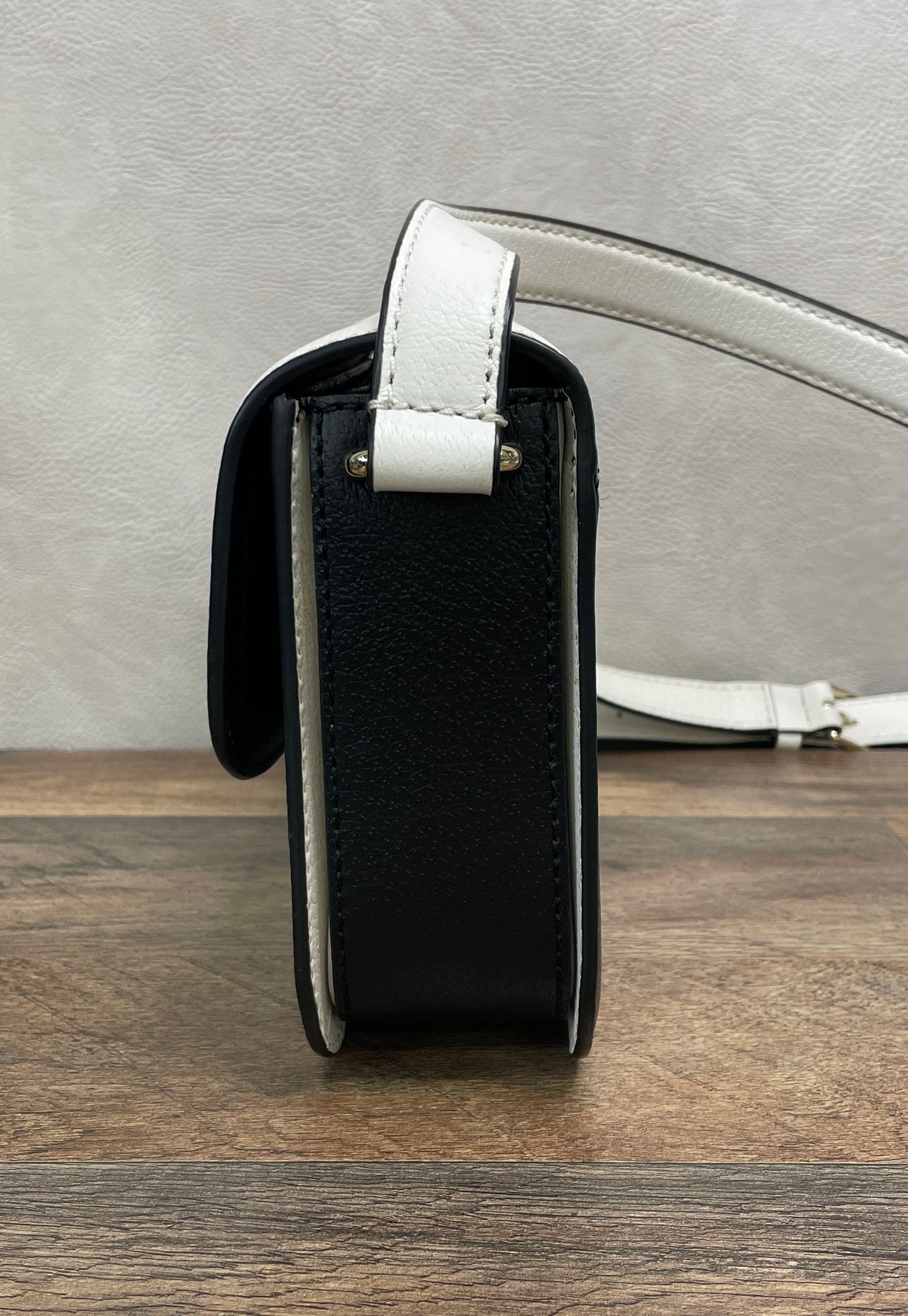 Kate Spade New York Black White Colorblock Pebbled Leather Crossbody Bag Silver