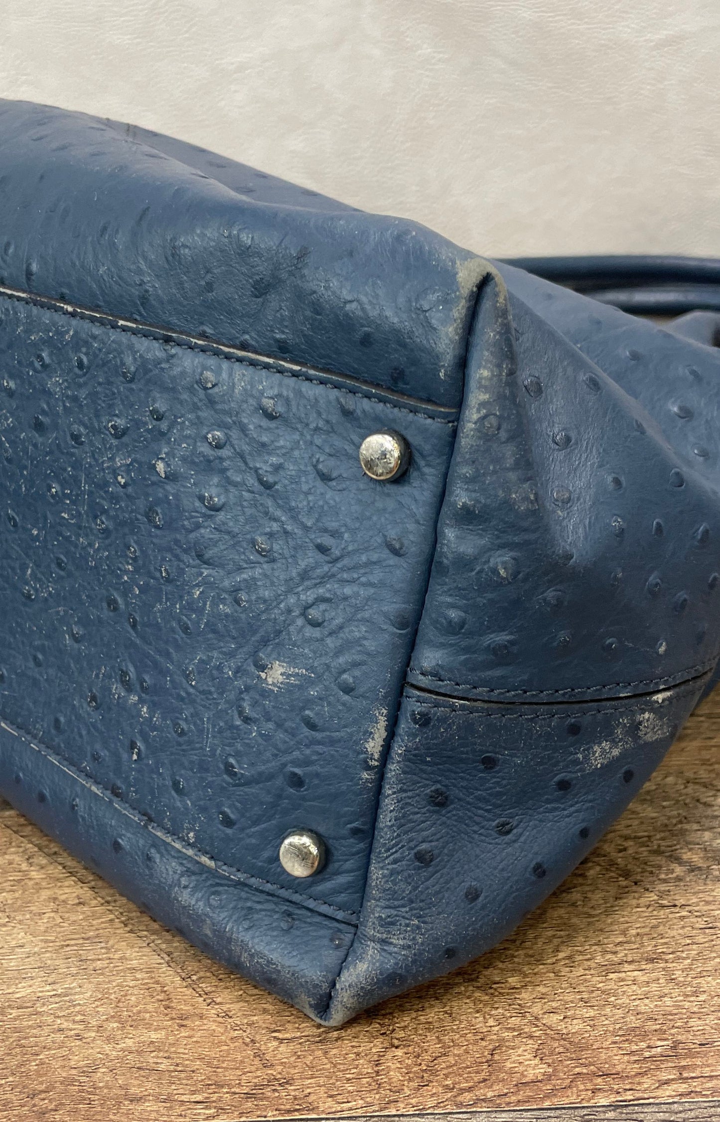 Kate Spade Blue Ostrich Embossed Leather Bow Tote Bag Large