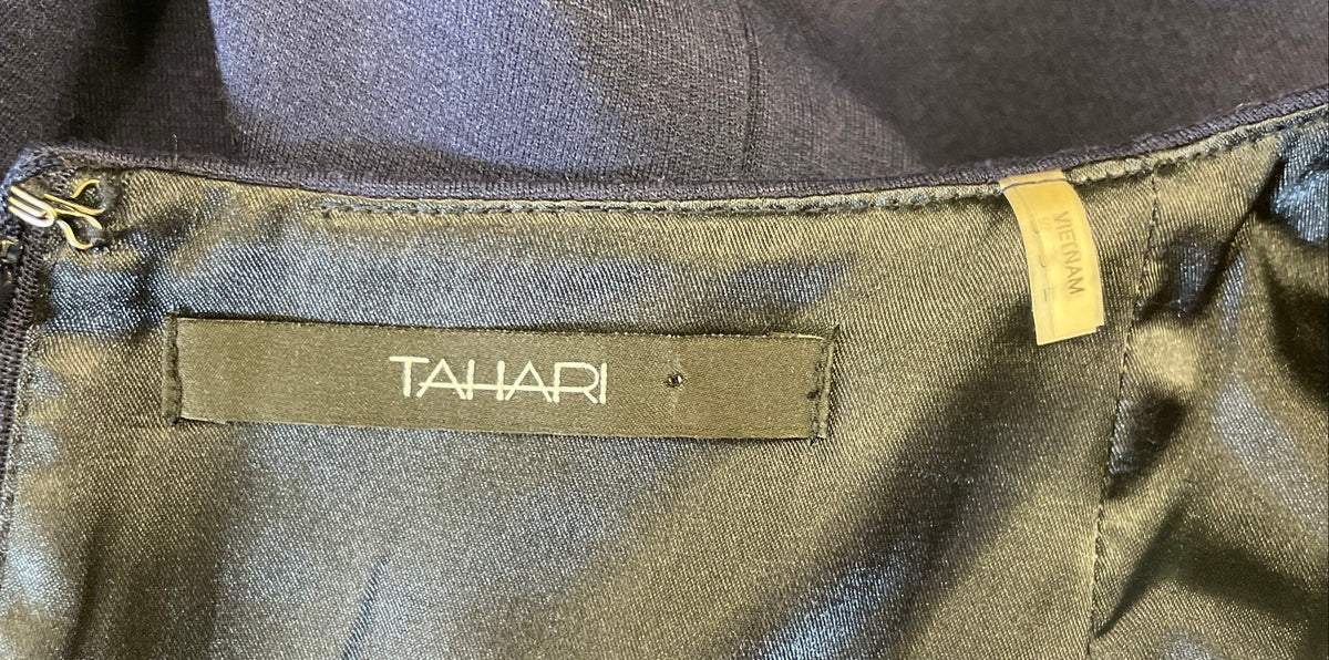 Tahari Women's Grey Navy Blue Colorblock Sheath Sleeveless Dress Sz 10