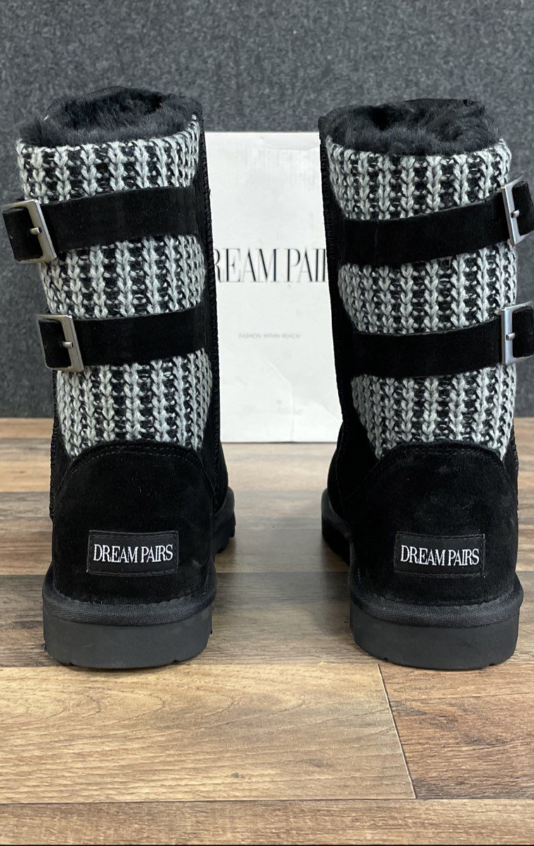 Dream Pairs Sweaty-Buckle Black Knit Back Winter Boots Women's Size 9