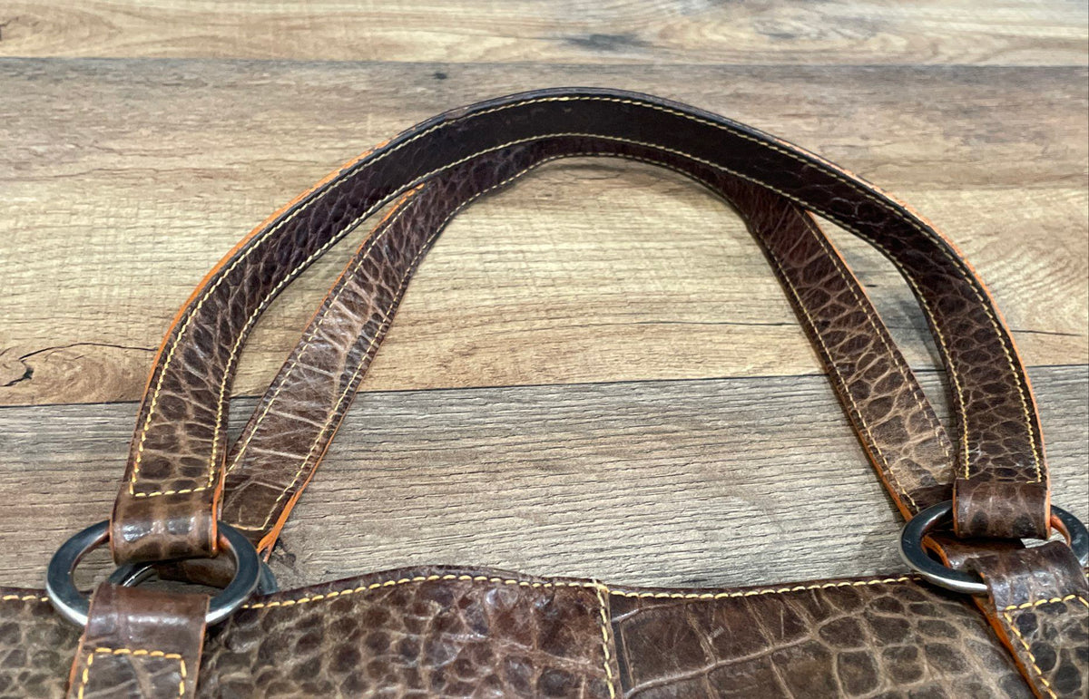 Claudia Firenze Brown Croc Embossed Leather Tote Bag Made in Italy