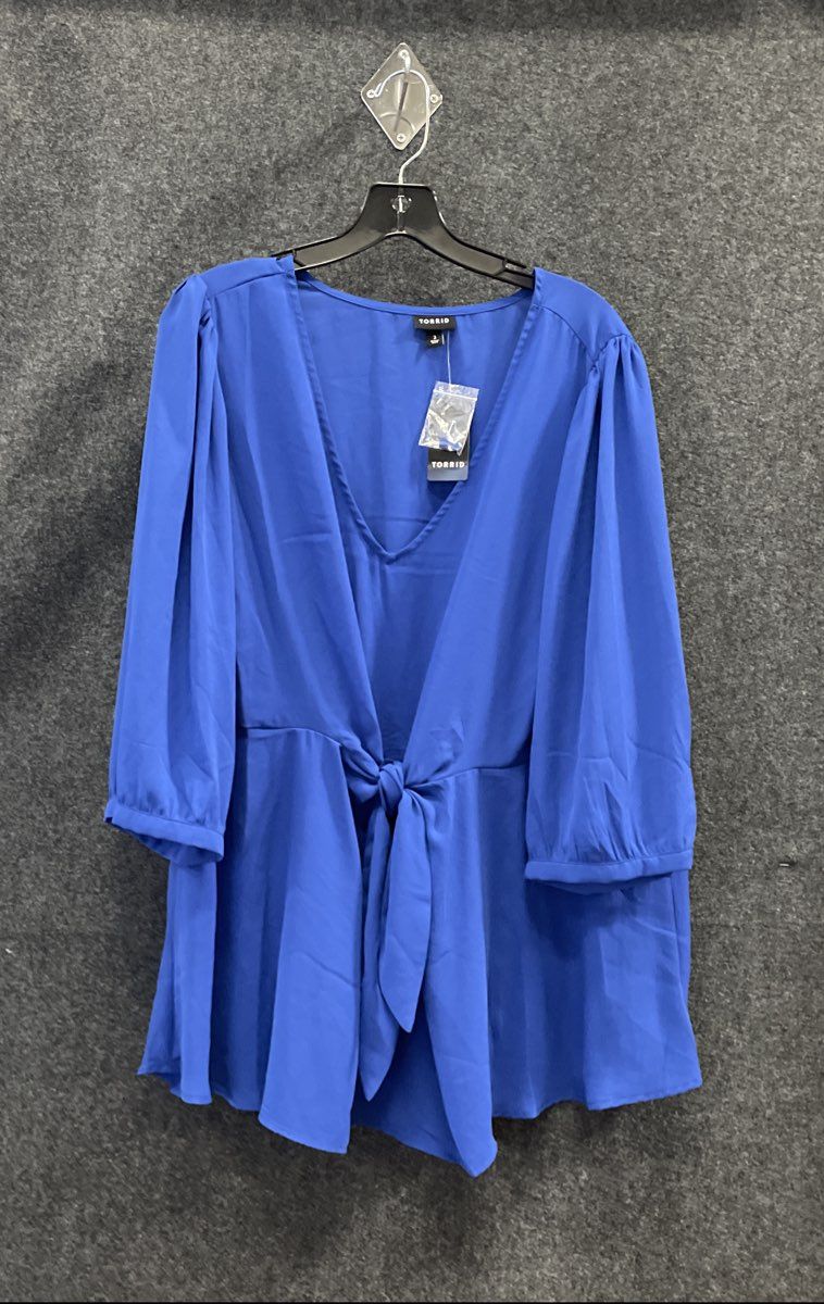 Torrid Women's Royal Blue Georgette Tie Front Peplum Blouse Size 3 3X NWT