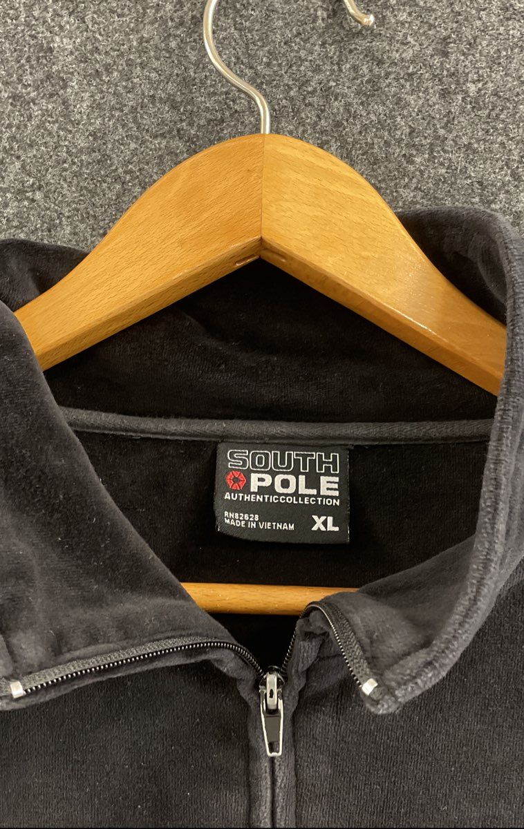 Vintage Y2K South Pole Men's Velour Full Zip Track Jacket Faded Black XL