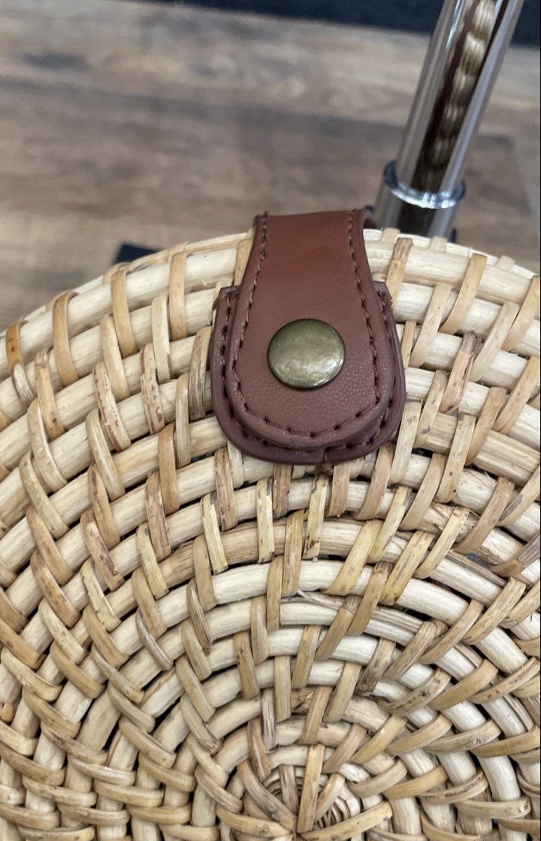 J.Crew Tan Natural Rattan Round Canteen Crossbody Bag Striped Lining NWT