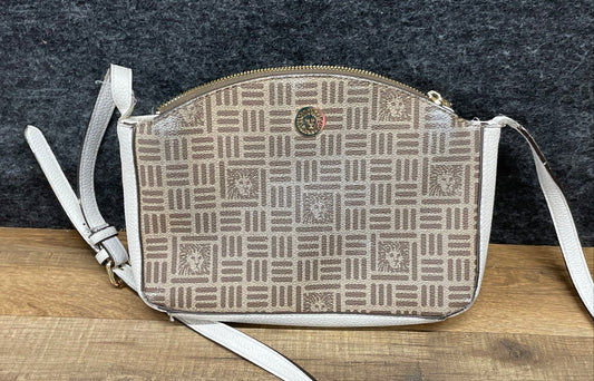 Anne Klein White Gold Monogram Crossbody Bag Gold Hardware Lion Logo