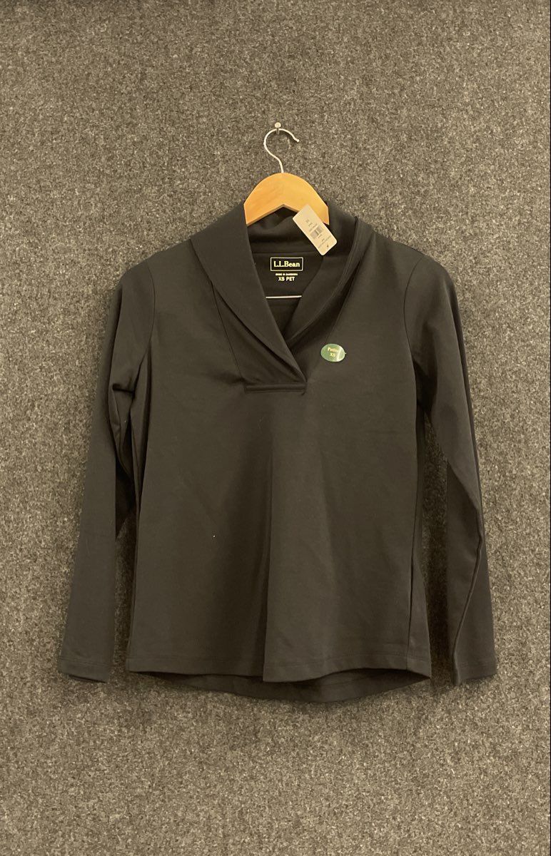 L.L.Bean Women's Black Shawl Collar Long Sleeve Cotton Shirt XS Petite NWT