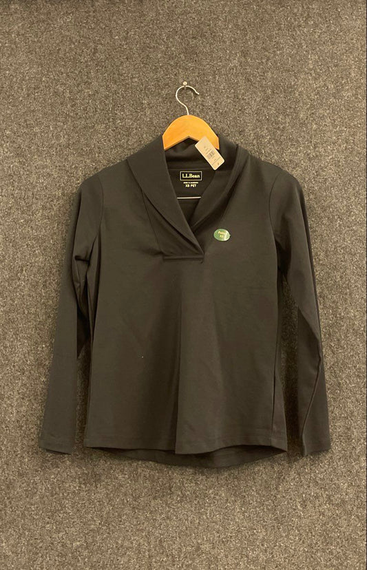 L.L.Bean Women's Black Shawl Collar Long Sleeve Cotton Shirt XS Petite NWT