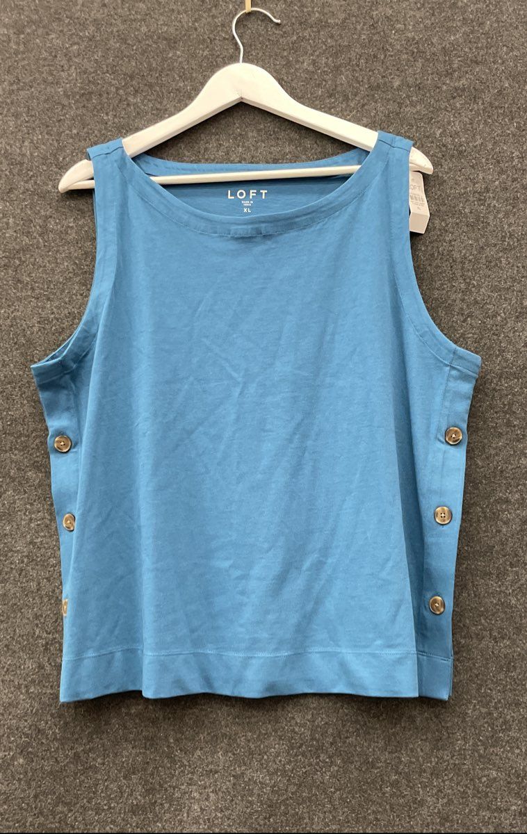 LOFT Women's Blue Sleeveless Side Button Tank Top NWT XL