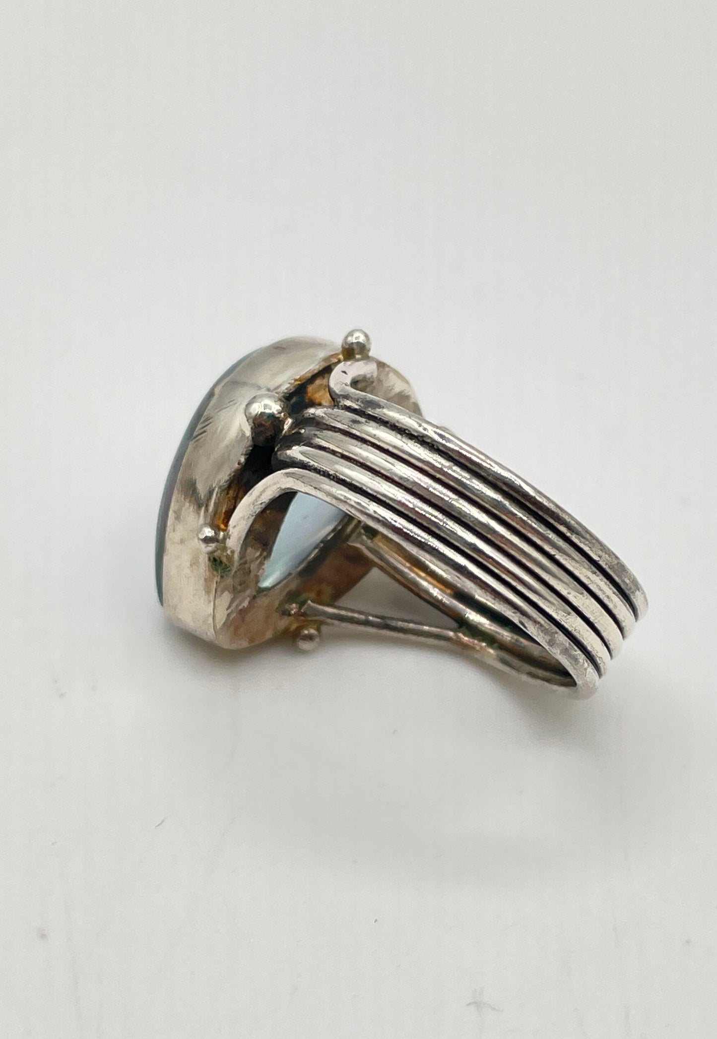 Aurora Opal Silver Tone Multi-Wire Band Ring 6.8g *NPM*