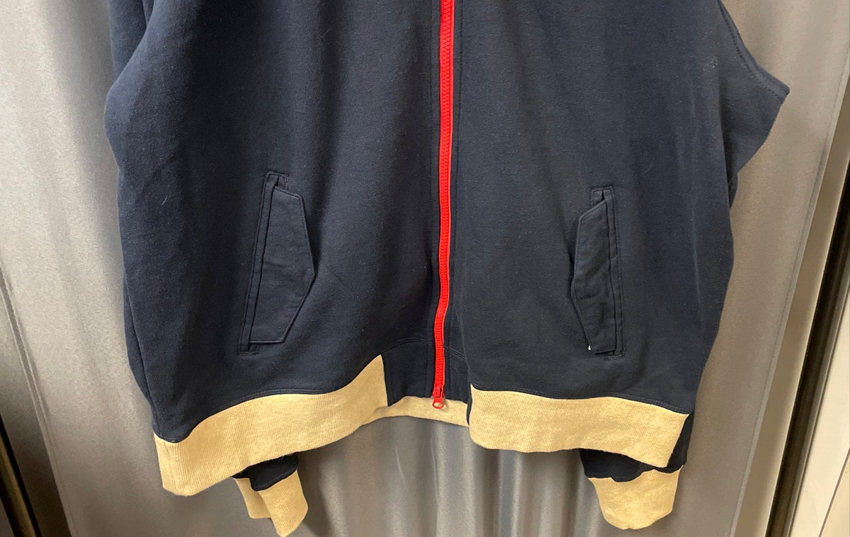 Hustle Gang Men's Full Zip Track Jacket Navy Blue Tan Elbow Patches Sz 2XL
