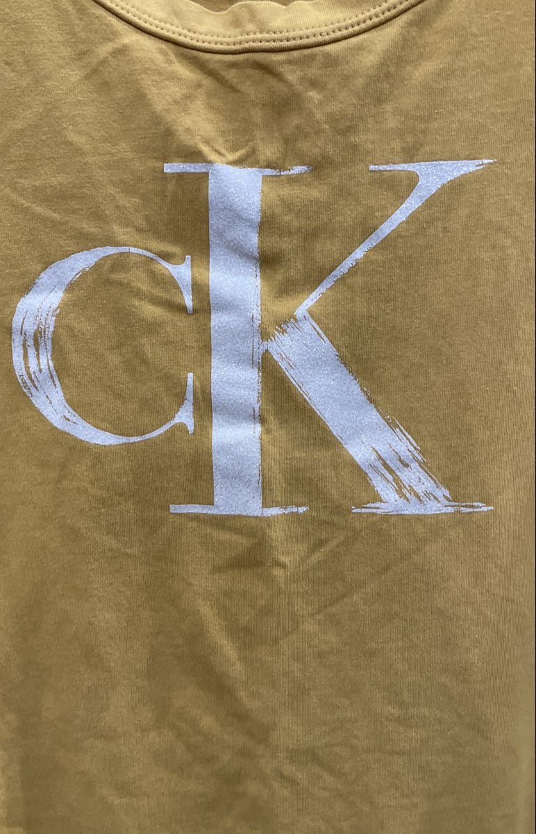 Calvin Klein Women's Yellow Large CK Logo Graphic Short Sleeve T-Shirt Sz XL