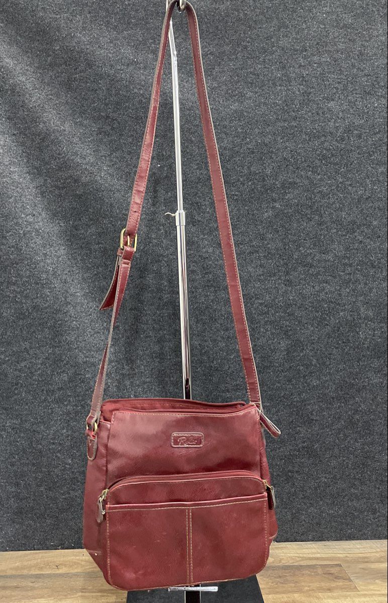 Relic Red Leather Crossbody Shoulder Bag Brass Hardware Adjustable Strap