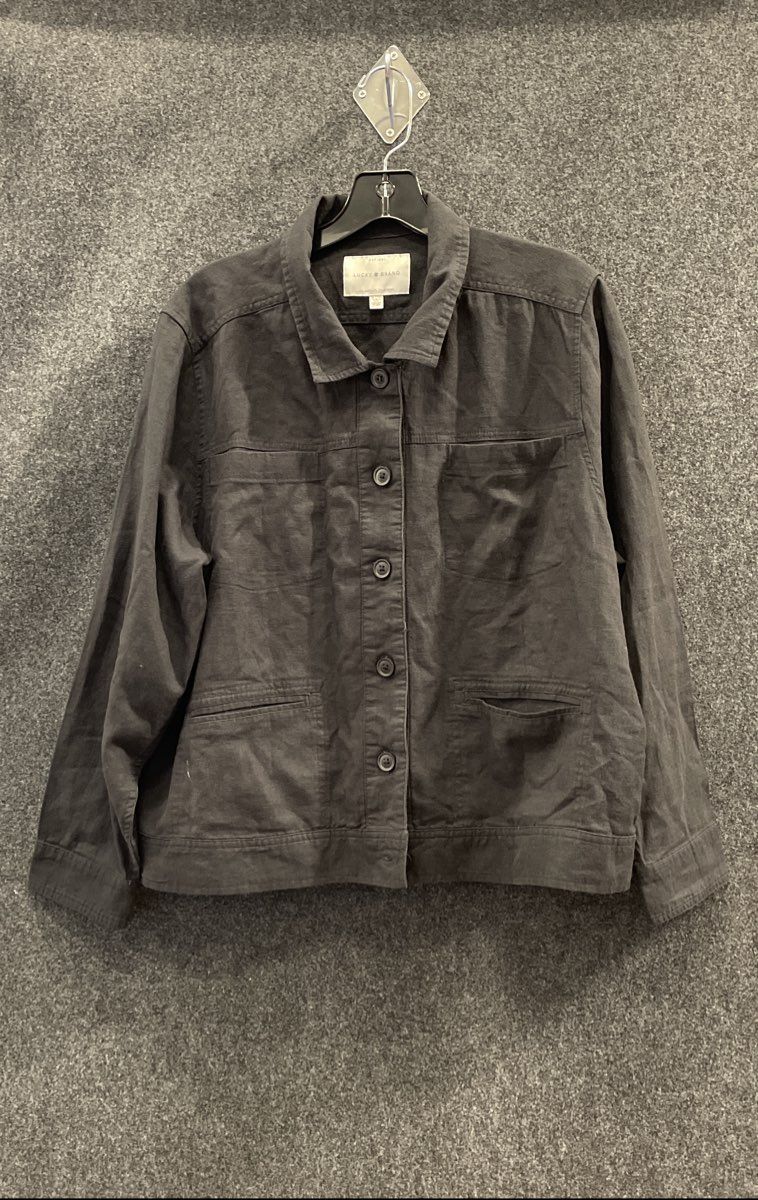 Lucky Brand Women's Dark Gray Linen Blend 4-Pocket Utility Chore Shacket Sz XL