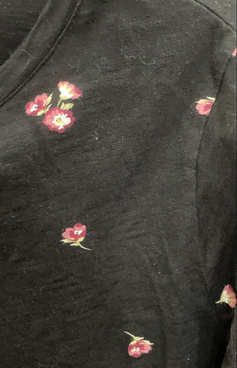 Sonoma Women's Black Pink Floral Everyday Tee Long Sleeve Cotton Shirt Sz L