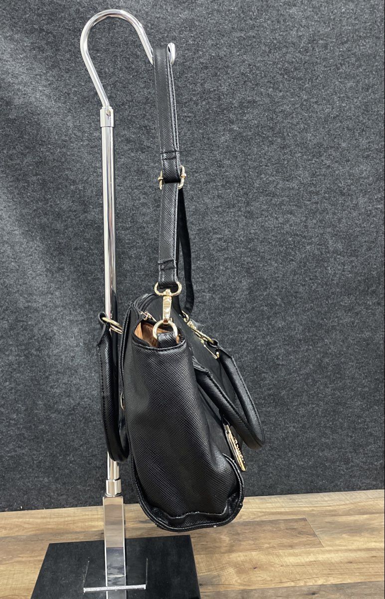 Brangio Black Leather Saffiano Satchel Shoulder Bag Crossbody Gold Hardware