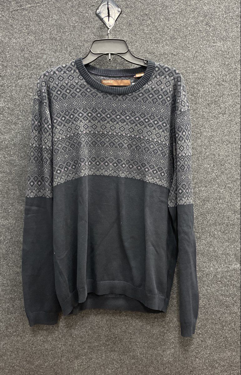 Perry Ellis Men's Geometric Fair Isle Crewneck Sweater Black Gray NWT Sz L