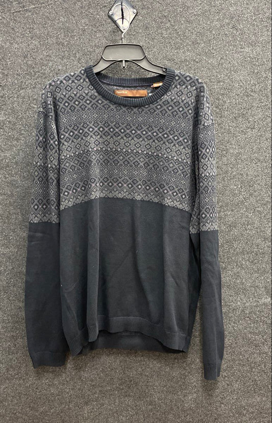 Perry Ellis Men's Geometric Fair Isle Crewneck Sweater Black Gray NWT Sz L