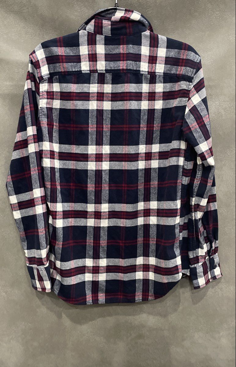 American Eagle Men's Navy Red White Plaid Cotton Button Up Flannel Shirt Sz XS