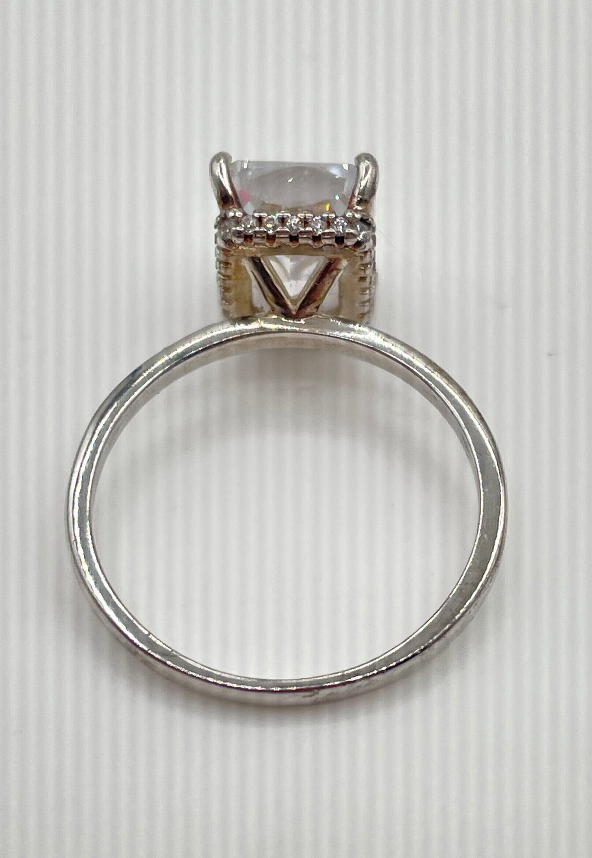 925 Sterling Silver Cushion-Cut CZ Hidden Halo Pavé Engagement Style Ring 3.6g