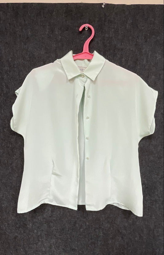 Vintage 90s Petites by Ann Hill Women's Mint Green Short Sleeve Shirt Sz 9/10