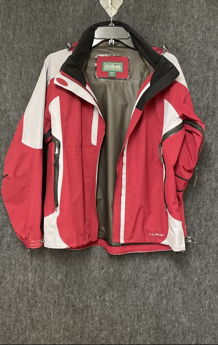 L.L. Bean Women's Red White Gore-Tex Hooded Waterproof Ski Shell Jacket Sz S
