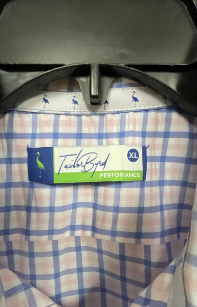 TailorByrd Men's Performance Button Down Shirt Blue Pink Check Gingham Sz XL