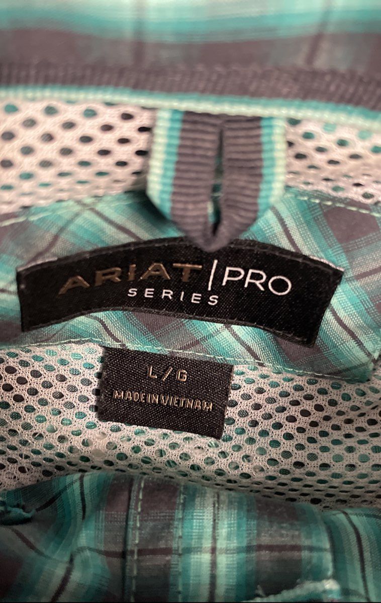 Ariat Men's Pro Series Plaid Button Down Shirt Teal Green Long Sleeve Sz L