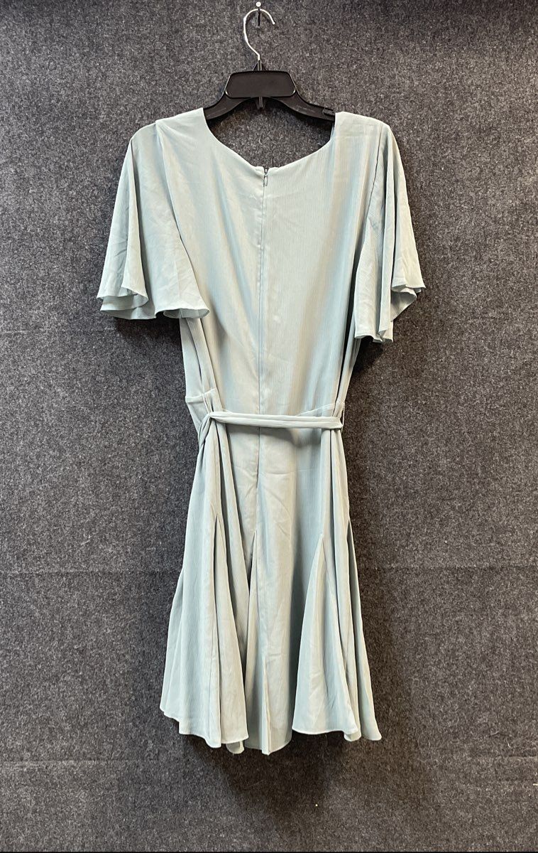 Lauren Ralph Lauren Women's Blue Flutter Sleeve Tie Waist Faux Wrap Dress Sz 14