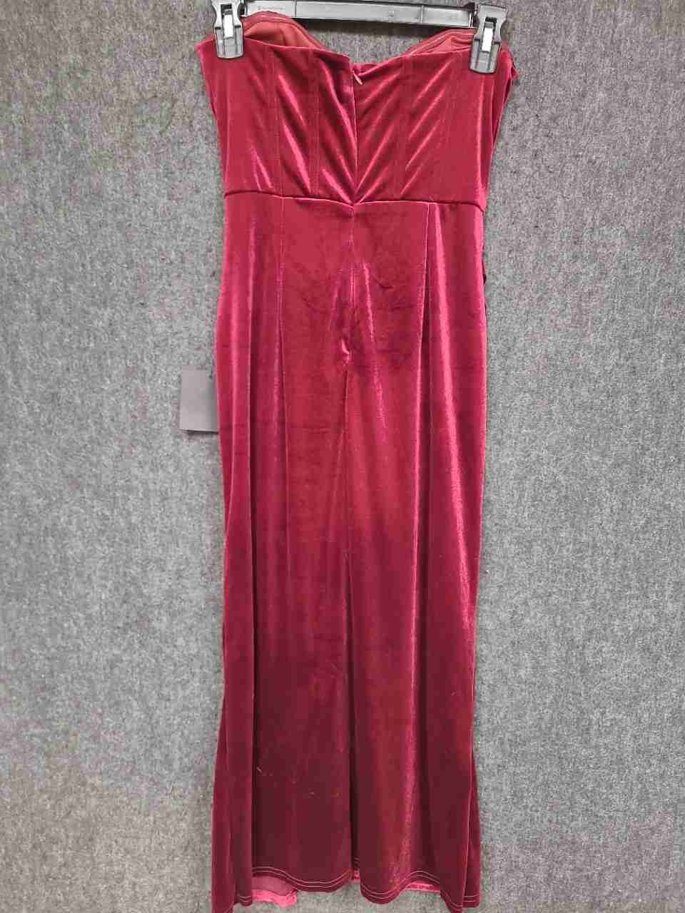 Lulus Women's Burgundy Velvet Strapless Corset Drape Slit Midi Dress NWT Sz S