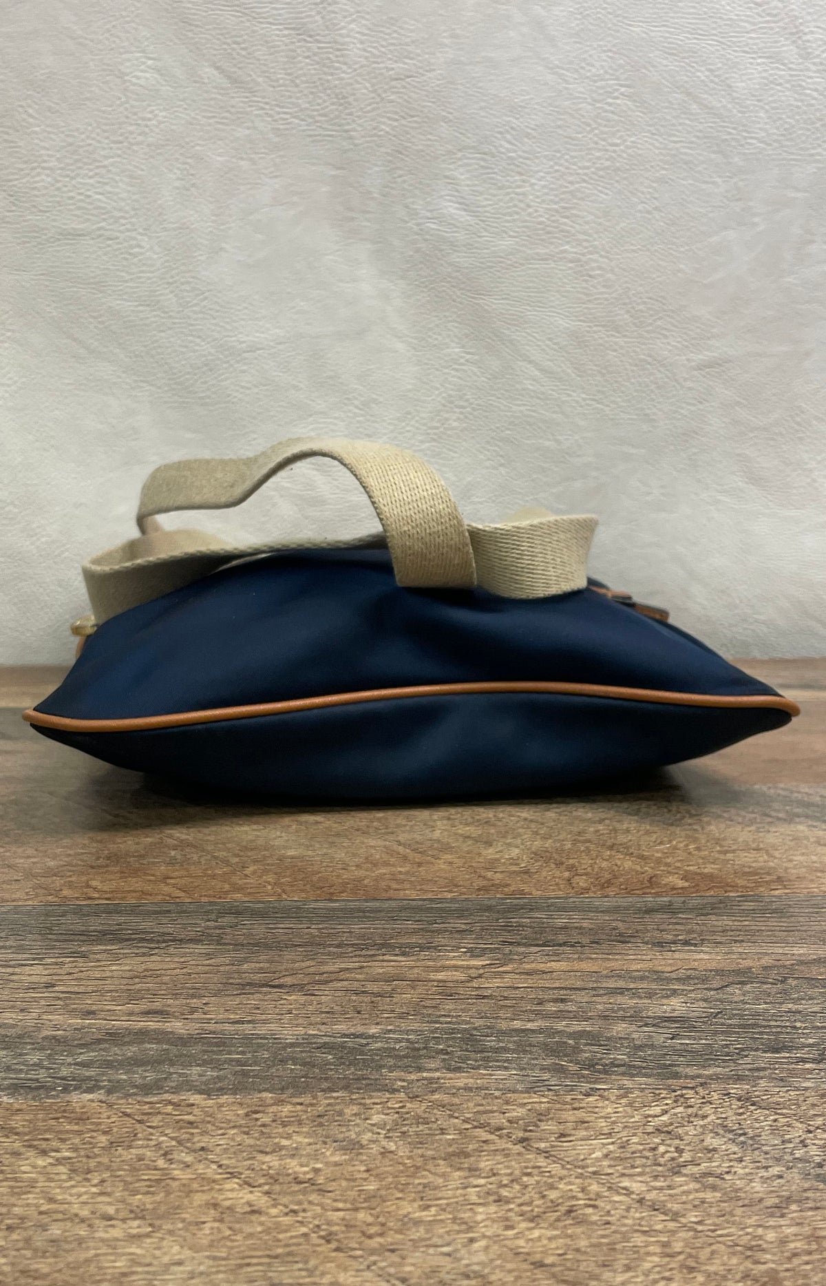 Michael Kors Navy Nylon Tan Leather Trim Crossbody Bag Gold Hardware