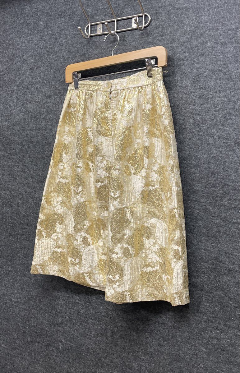 Vintage Women's Gold Metallic Floral Brocade High Waist A-Line Cocktail Skirt