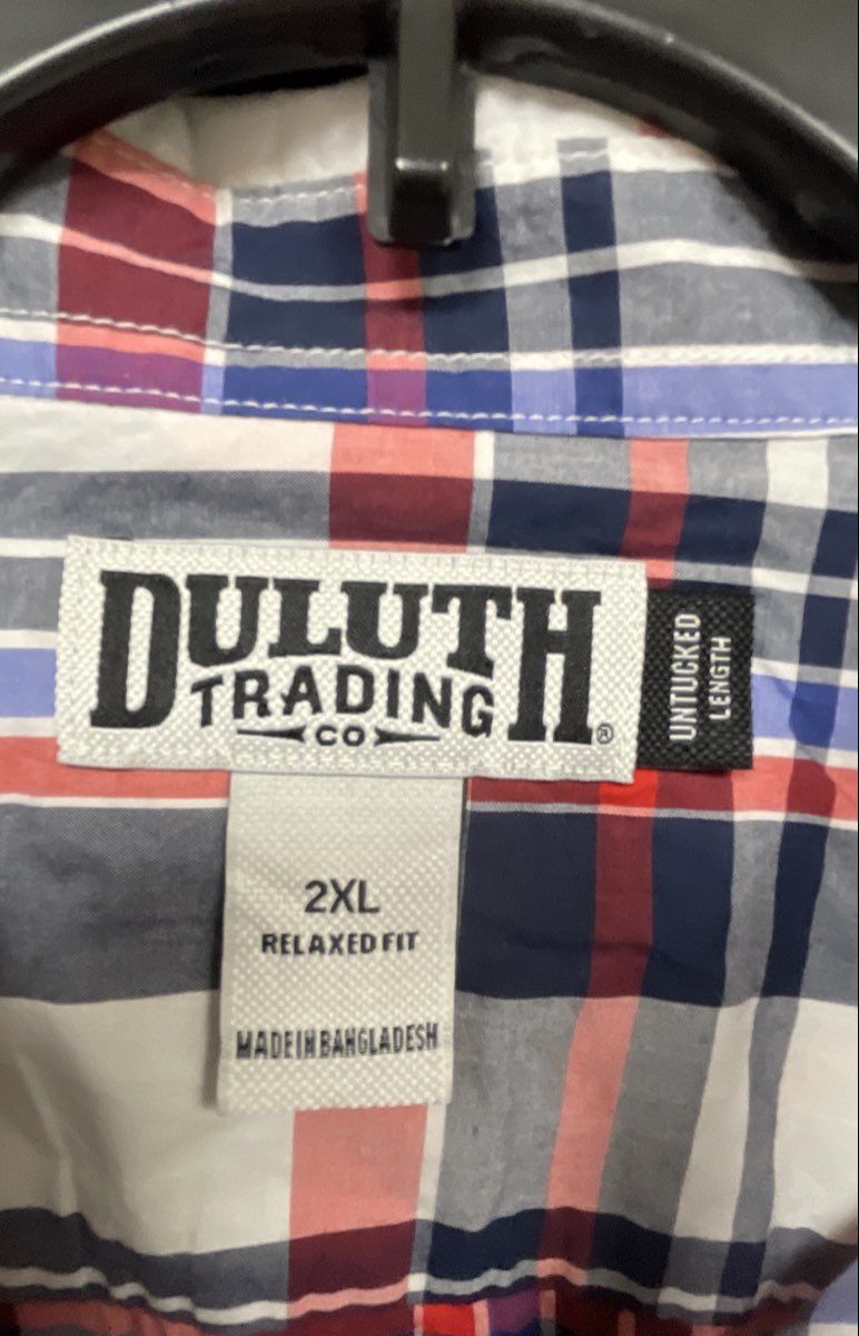 Duluth Trading Co Men's Short Sleeve Plaid Relaxed Fit Untucked Shirt Sz 2XL