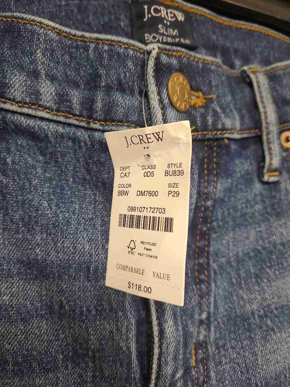 J.Crew Women's Slim Boyfriend Jeans Medium Wash Blue Denim NWT Sz 29P
