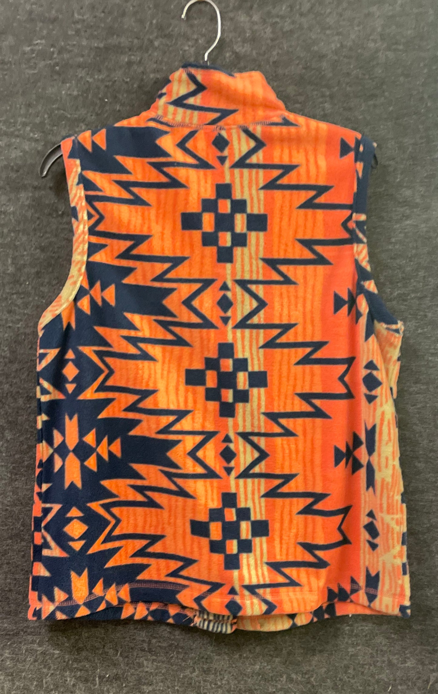Rebecca Malone Women's Orange Navy Aztec Fleece Vest Snap Front Size M