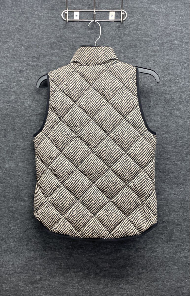 J.Crew Women's Black Tan Herringbone Quilted Puffer Vest Sz XS