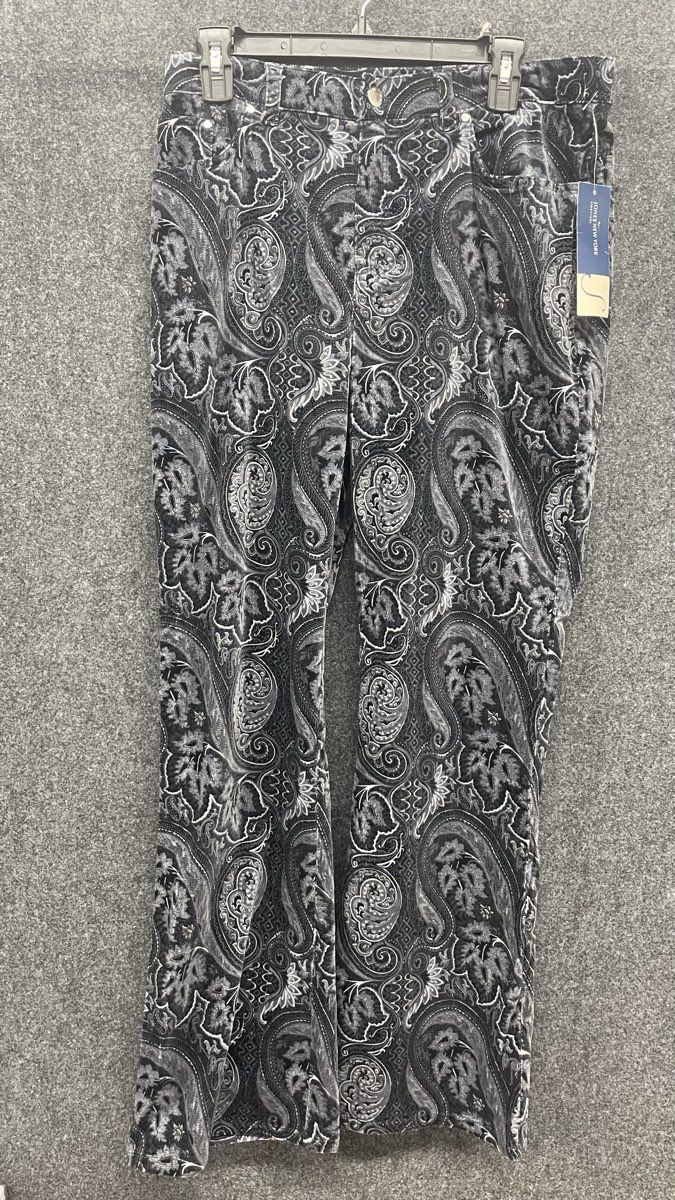 Jones New York Signature Women's Gray Black Paisley Corduroy Pants NWT Sz 8
