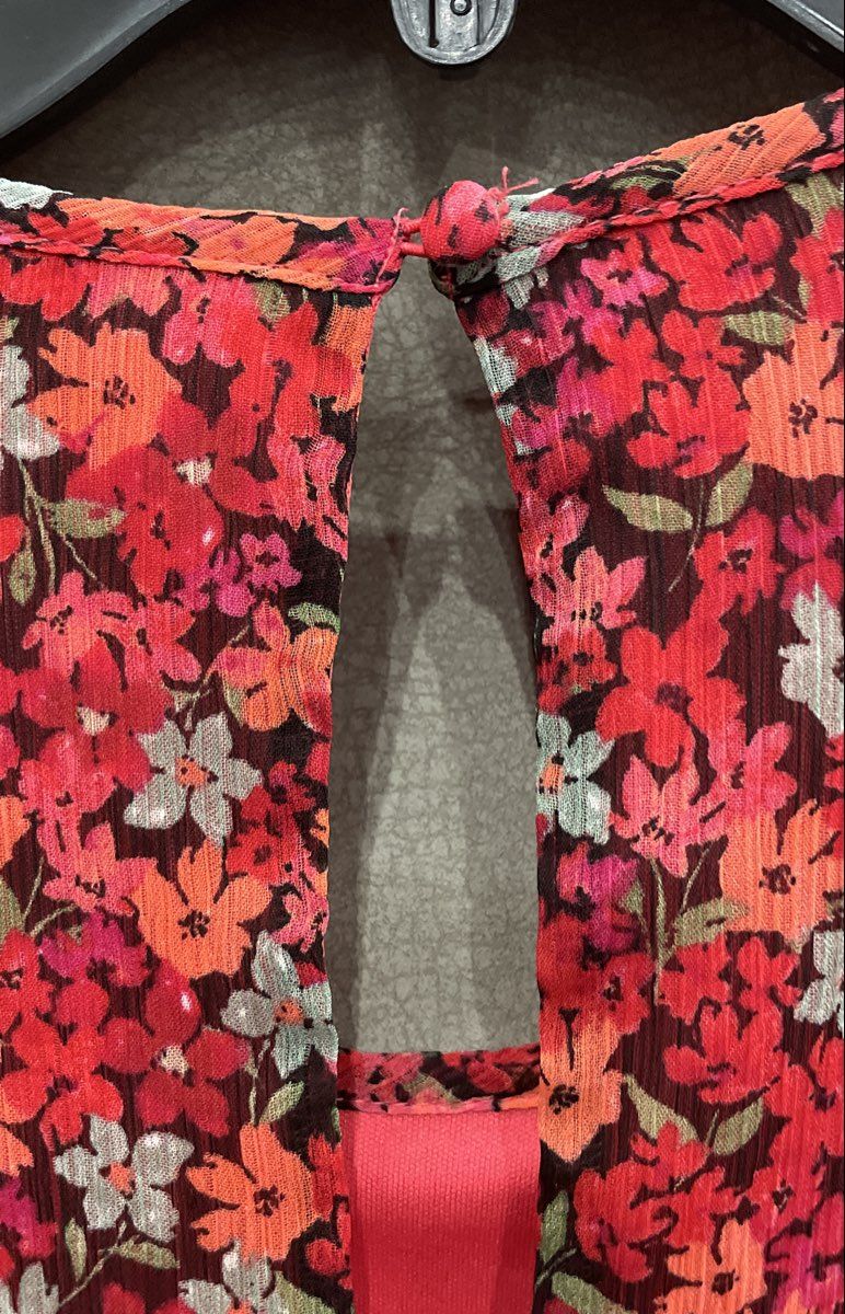 Calvin Klein Women's Pink Floral Keyhole Back Chiffon Tunic Shirt Sz 10