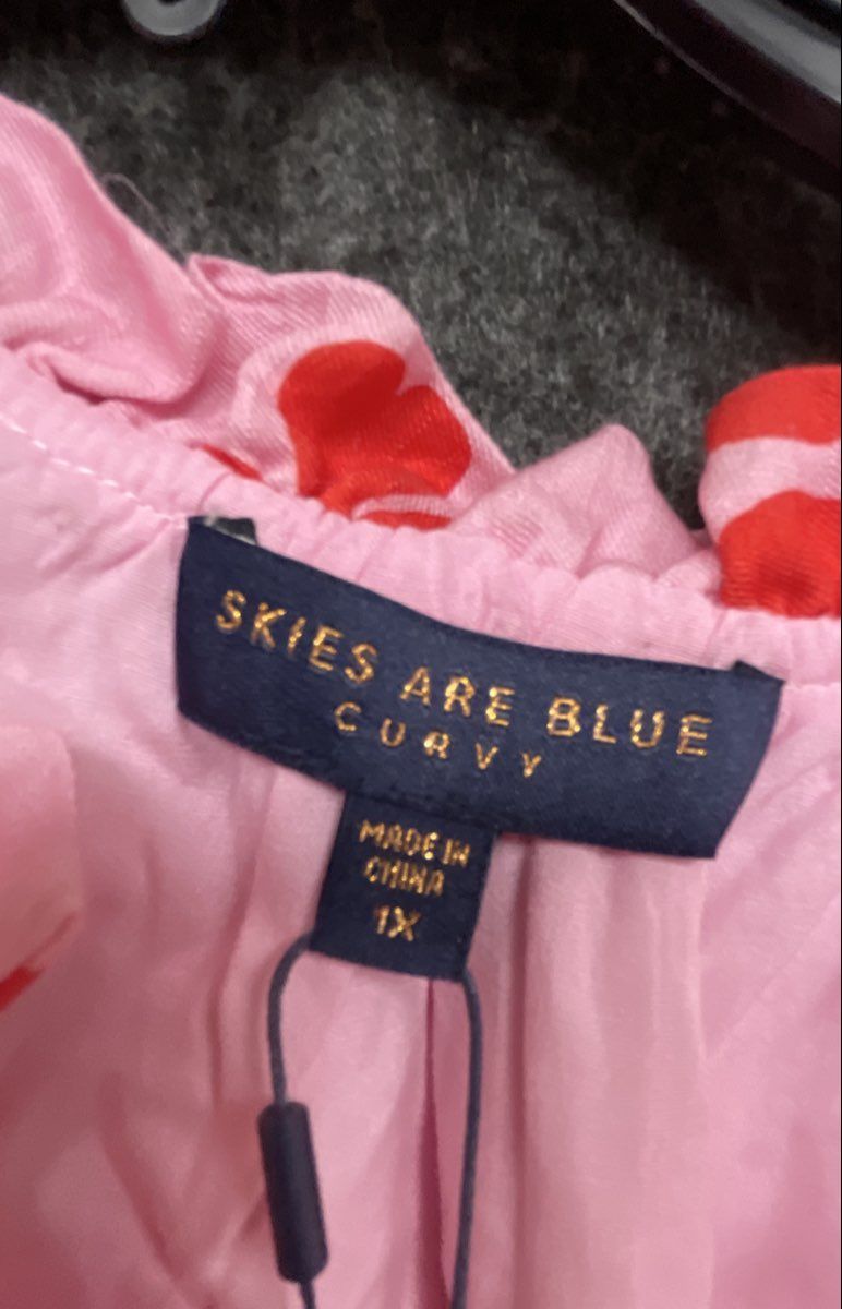 Skies Are Blue Curvy Women's Pink Red Tropical Floral Tiered Midi Dress NWT 1X
