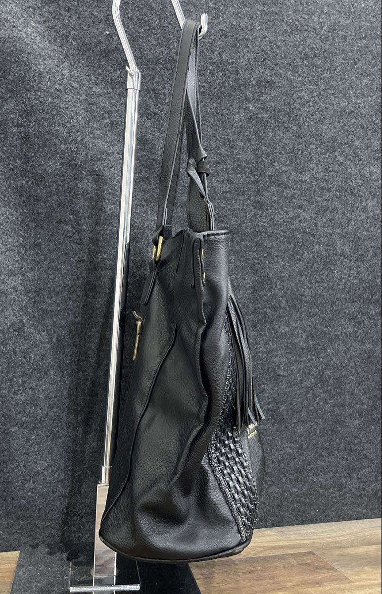 Darcy Marks London Black Leather Large Woven Tote Bag Tassel Shoulder Purse